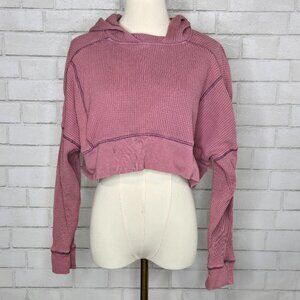 Urban Outfitters | Out From Under Waffle Knit Thermal Pullover Cropped Hoodie